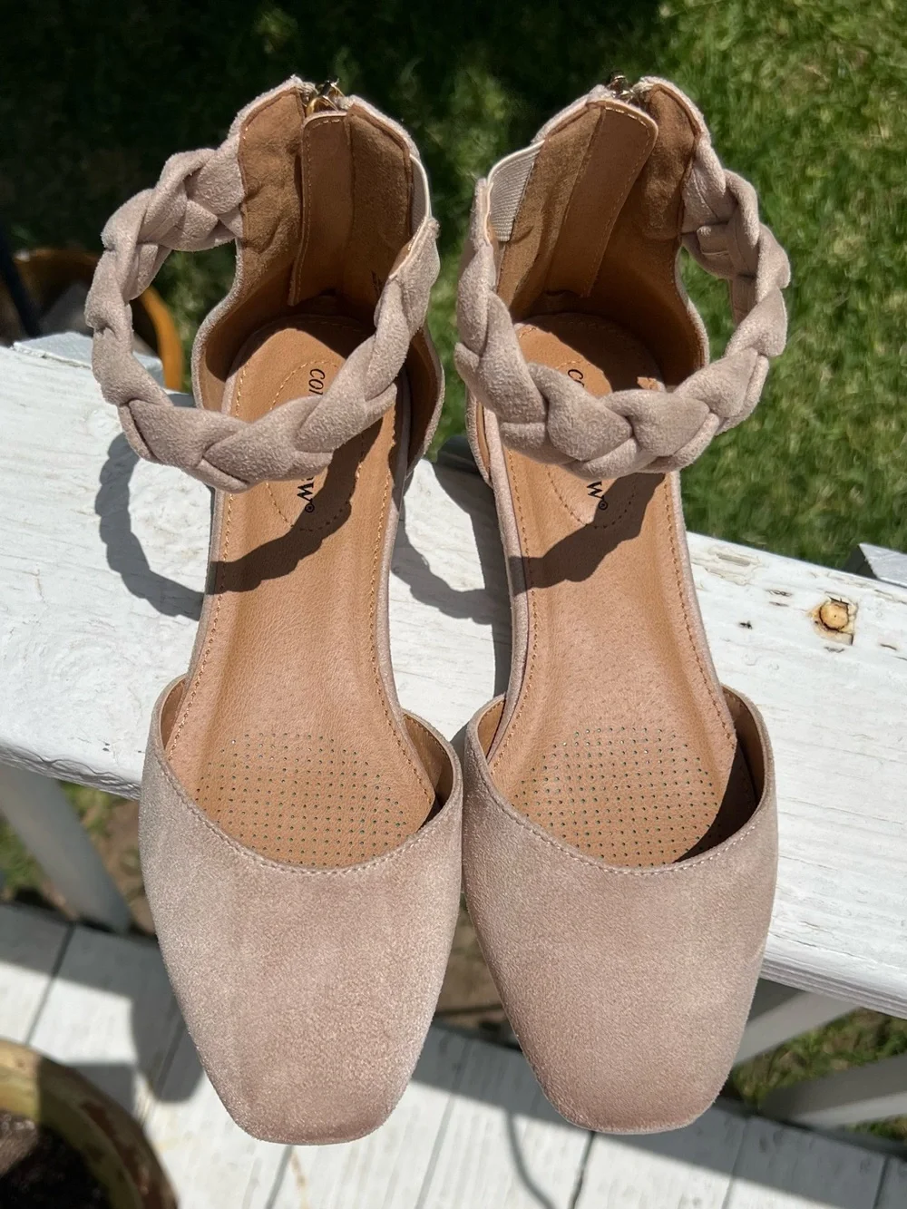 comfortview Braided Ankle-Strap Flats in Taupe